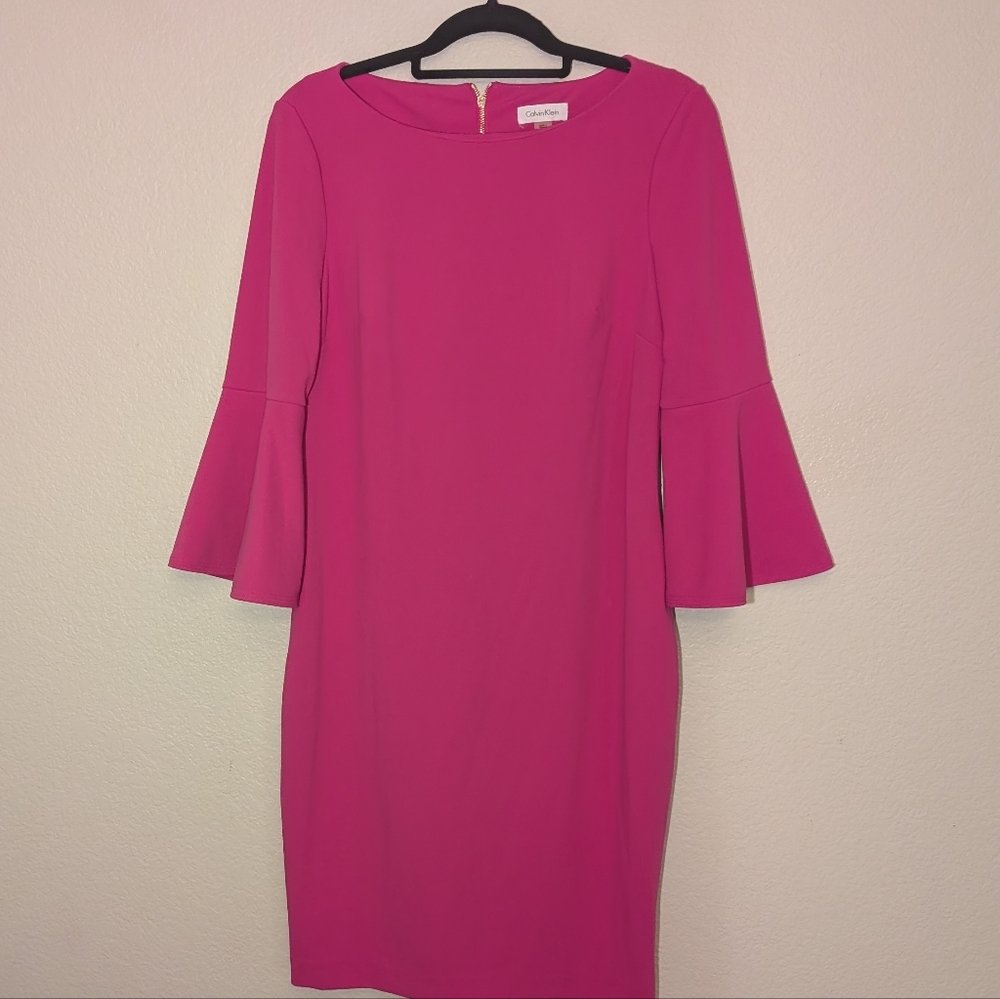 Calvin Klein Pink Sheath Dress with Bell Sleeves